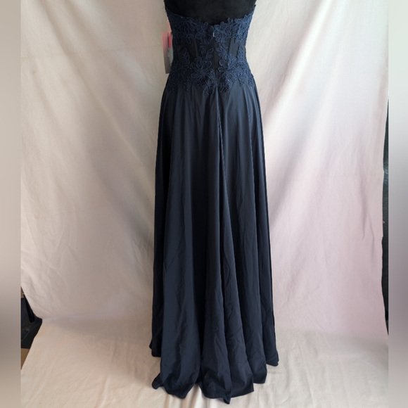 Sheer-Bodice Long PromGirl Sweetheart Blue Formal Maxi Dress Size 2 NWT - Picture 10 of 16
